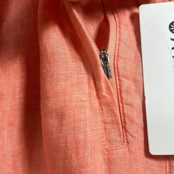 Athleta Linen Wide Leg Pants 22 Coral Pull-On Slit Hem Lightweight Coastal - Picture 11 of 16